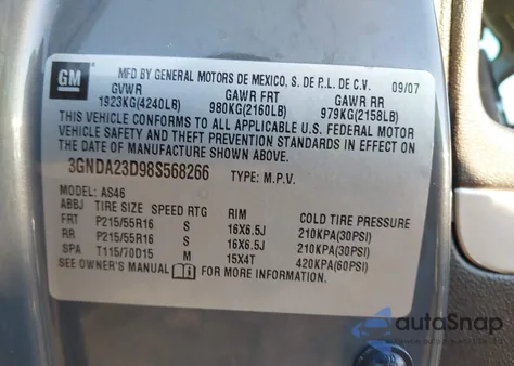 2008 Chevrolet Hhr Lt from USA, damaged, VIN 3GNDA23D98S568266